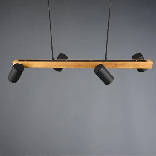 Lustre Suspension Bois et 4 Spots