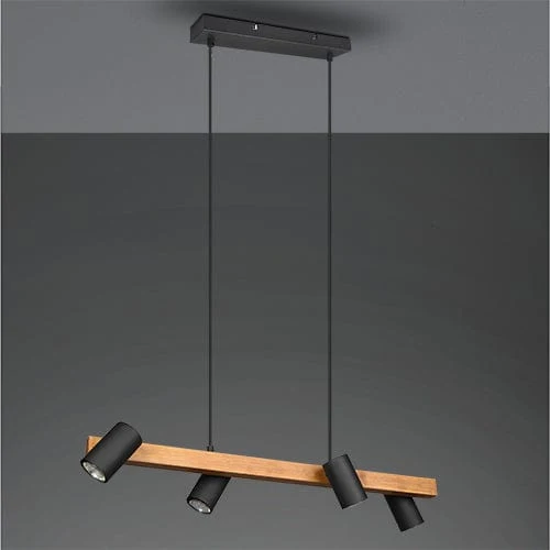Lustre Suspension Bois et 4 Spots