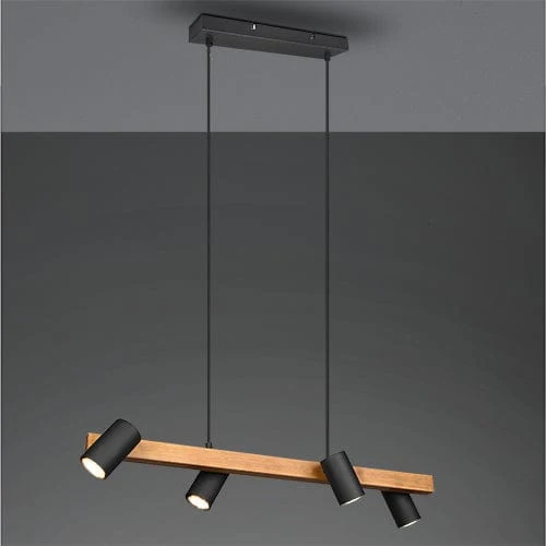 Lustre Suspension Bois et 4 Spots