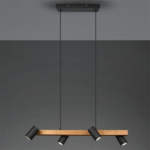 Lustre Suspension Bois et 4 Spots