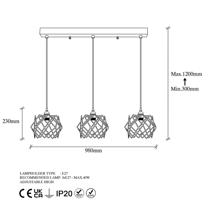 Suspension Triple Luminaire