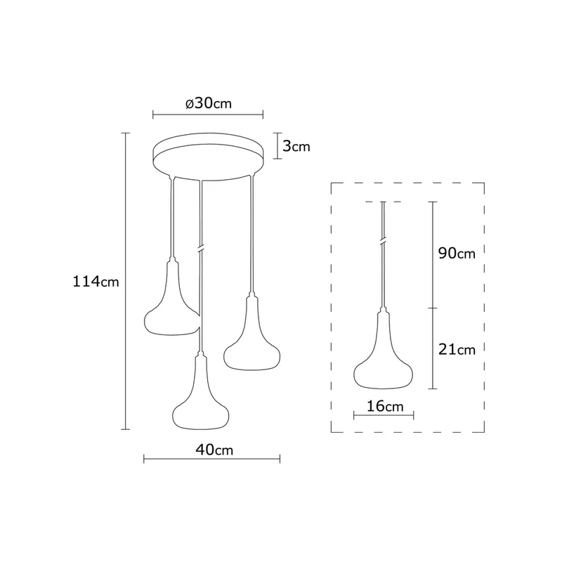 Luminaire Trois Suspensions