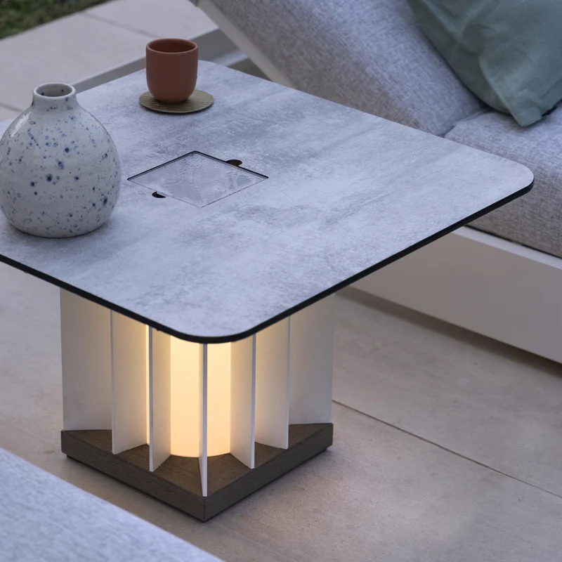 Les Jardins Teckalu Outdoor Coffee Table with Solar Lighting