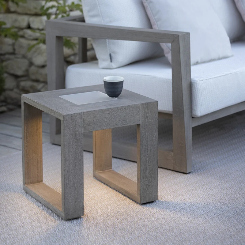 Les Jardins Rancho Outdoor Side Table with Solar Lighting