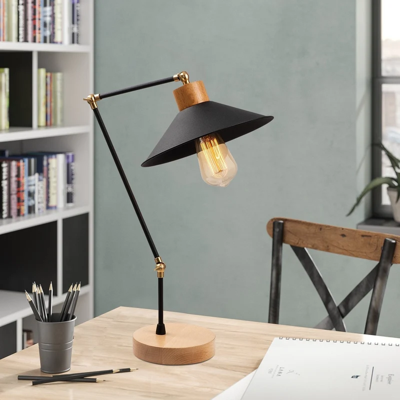 Lampe De Bureau Noir Et Bois