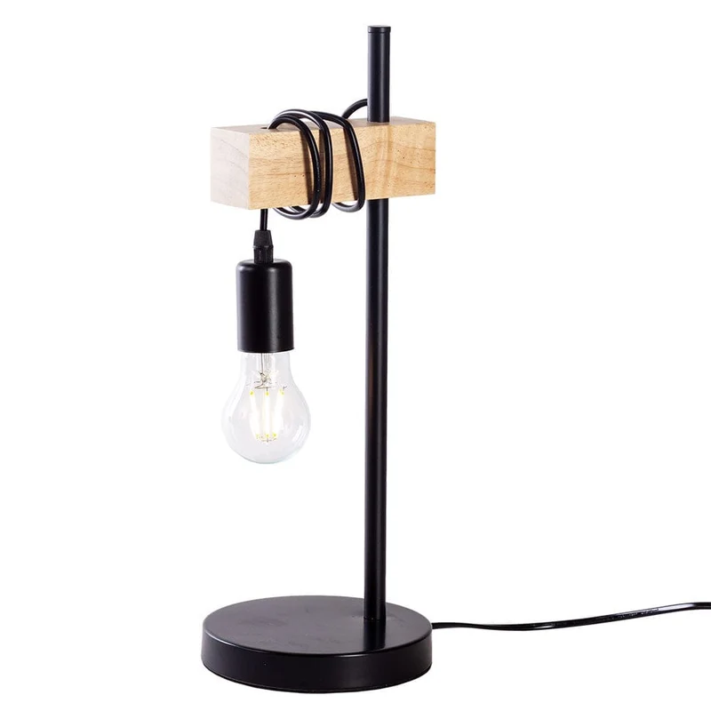 Lampe A Poser Noir Et Bois