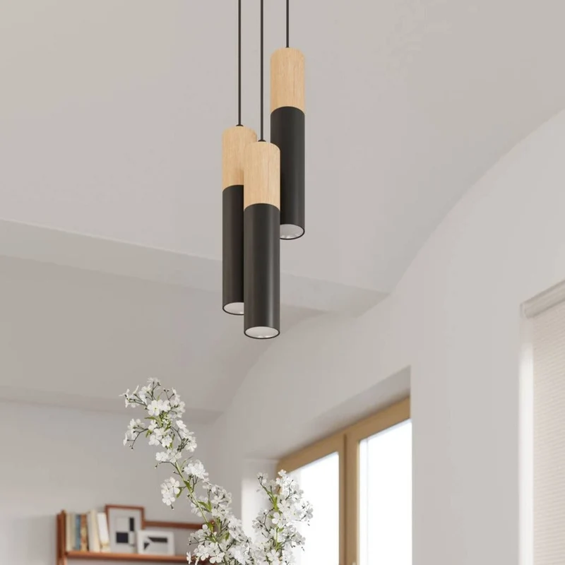 Suspension Luminaire Bois Et Noir