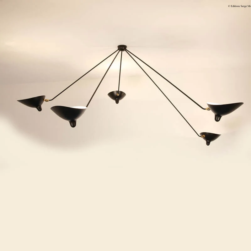 Serge Mouille "Spider" 5 still arms Ceiling Lamp