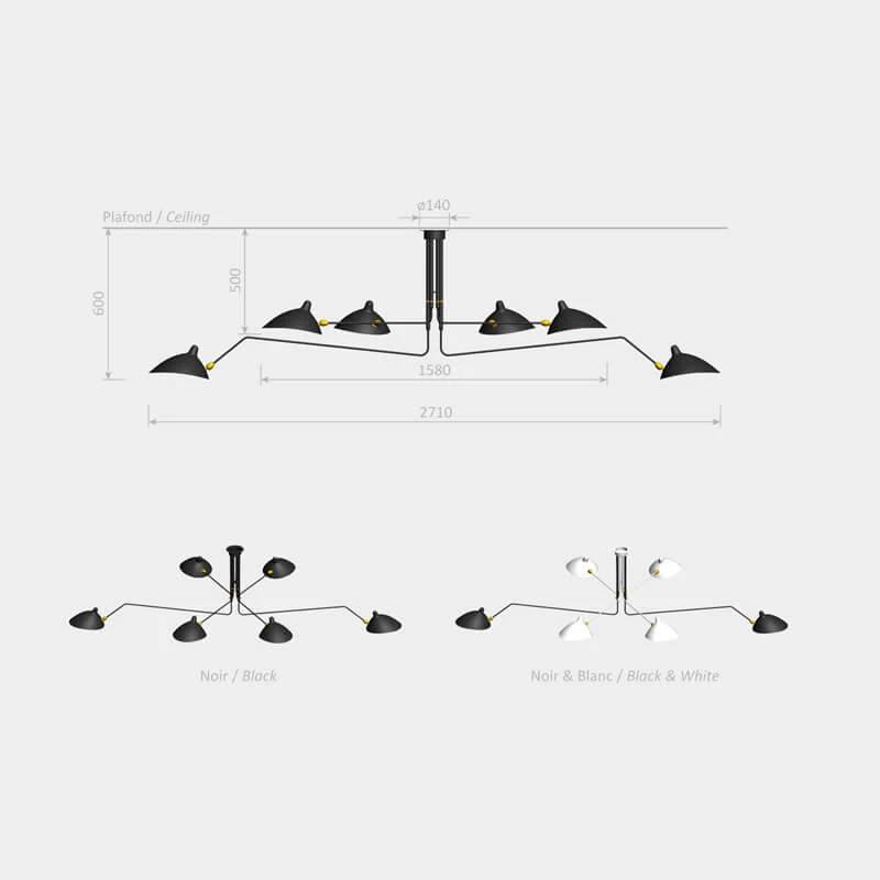 Serge Mouille 6 Rotating Arms Ceiling Lamp
