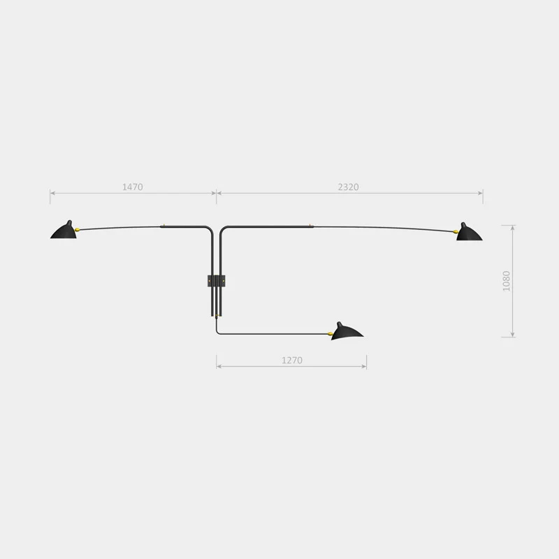 Serge Mouille 3 Rotating Straight Arms Sconce Lamp