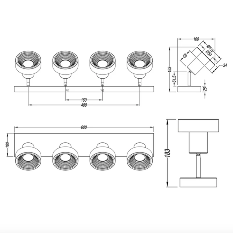 Plafonnier Led 4 Spots