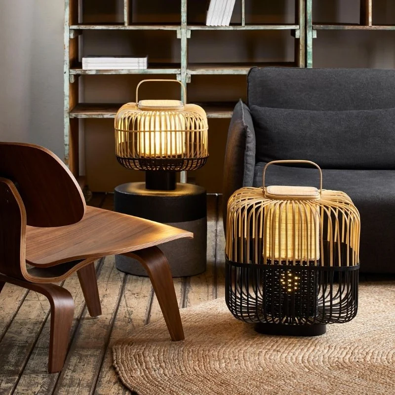 Forestier Bamboo Square Table Lamp and Lantern