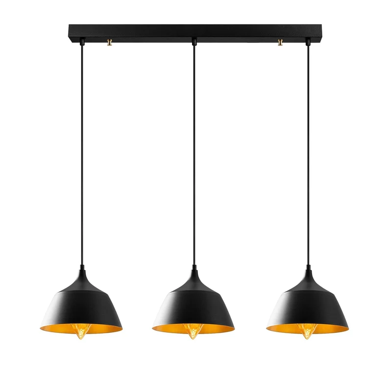 Suspension Industrielle Noire 3 Lampes
