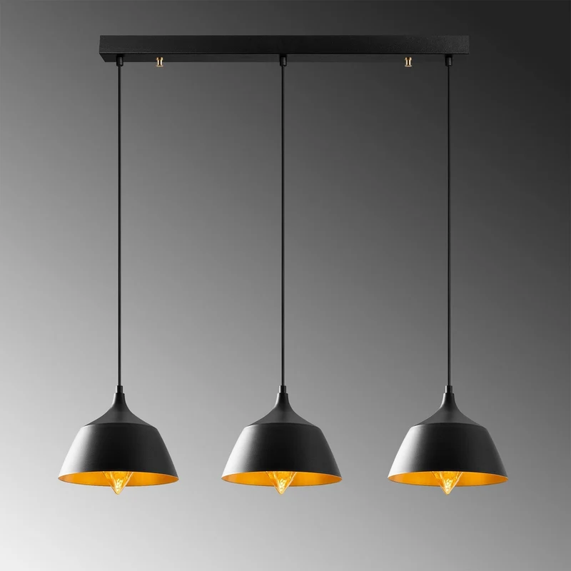 Suspension Industrielle Noire 3 Lampes