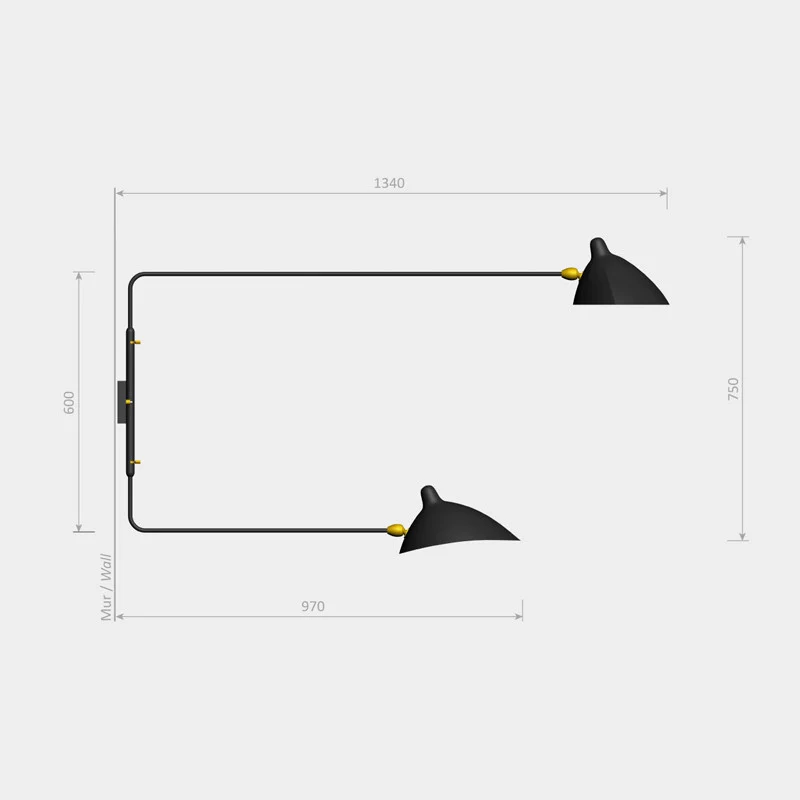 Serge Mouille 2 Rotating Straight Arms Sconce Lamp