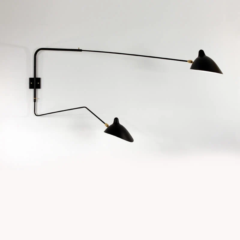 Serge Mouille 2 Rotating Arms, 1 Straight, 1 Curved Sconce Lamp