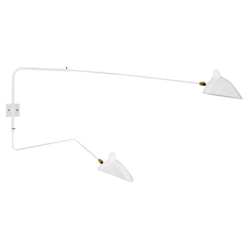 Serge Mouille 2 Rotating Arms, 1 Straight, 1 Curved Sconce Lamp