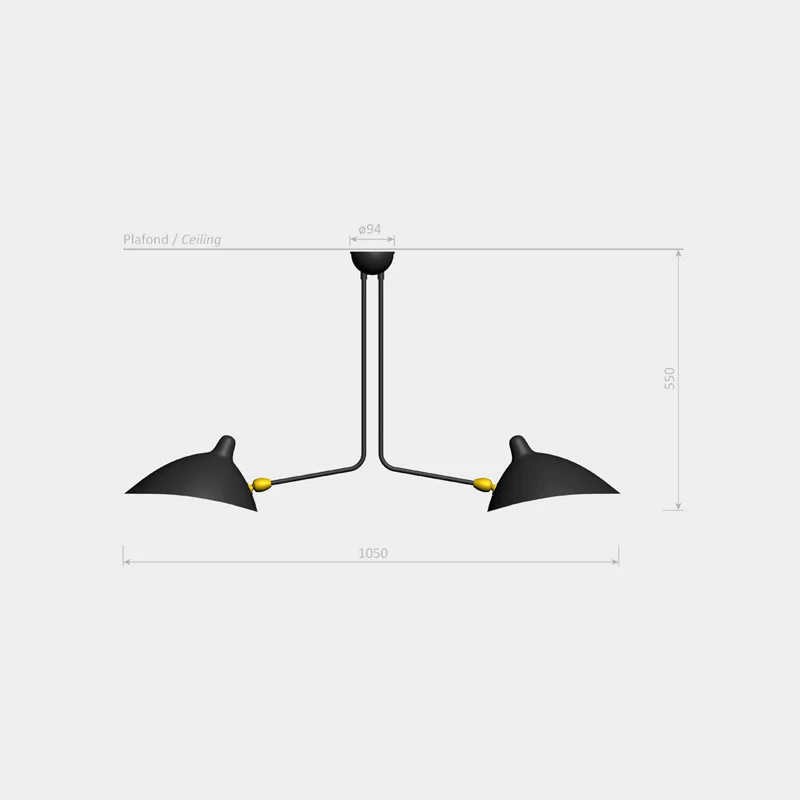 Serge Mouille 2 Still Arms Ceiling Lamp