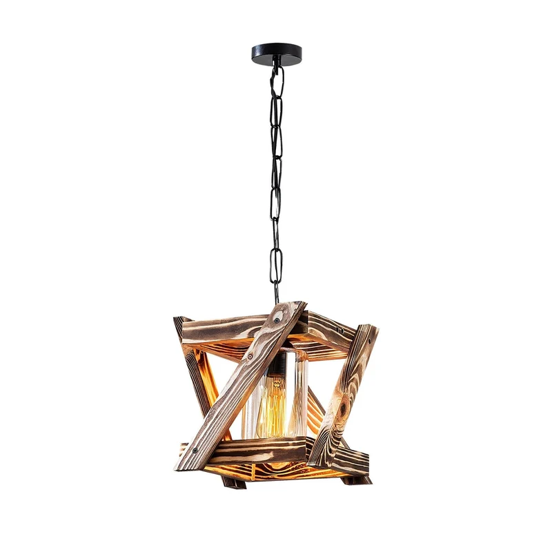 Suspension Industrielle Bois Et Metal