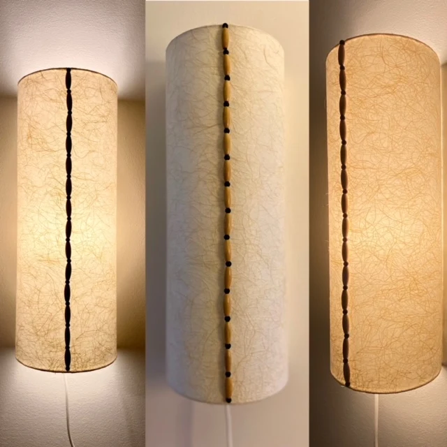 Applique longue papier japonais et cordon de perles en bois