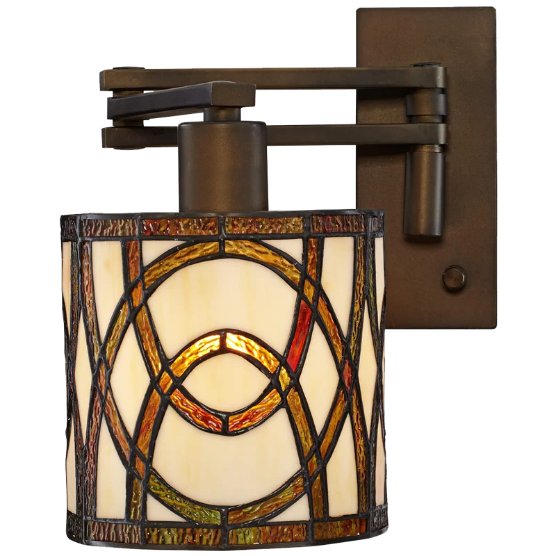 Robert Louis Tiffany Speckled Plug In Swing Arm Wall Lamp