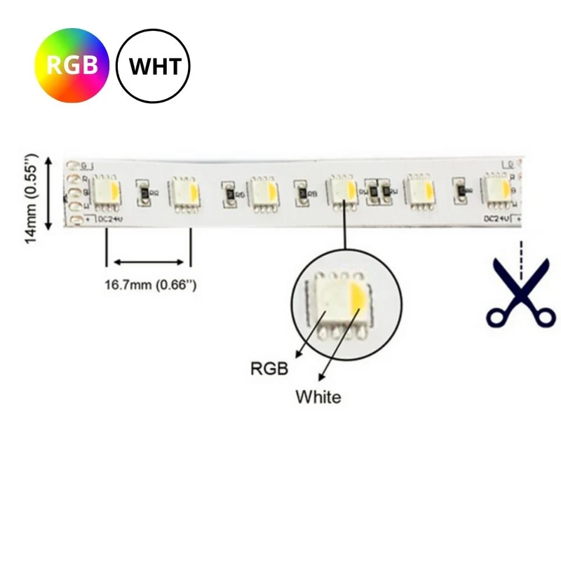 Ruban lumineux DEL NTRGBW-300 flexible haute intensité RGBW. 24Vdc, 96w. 5 Mètres